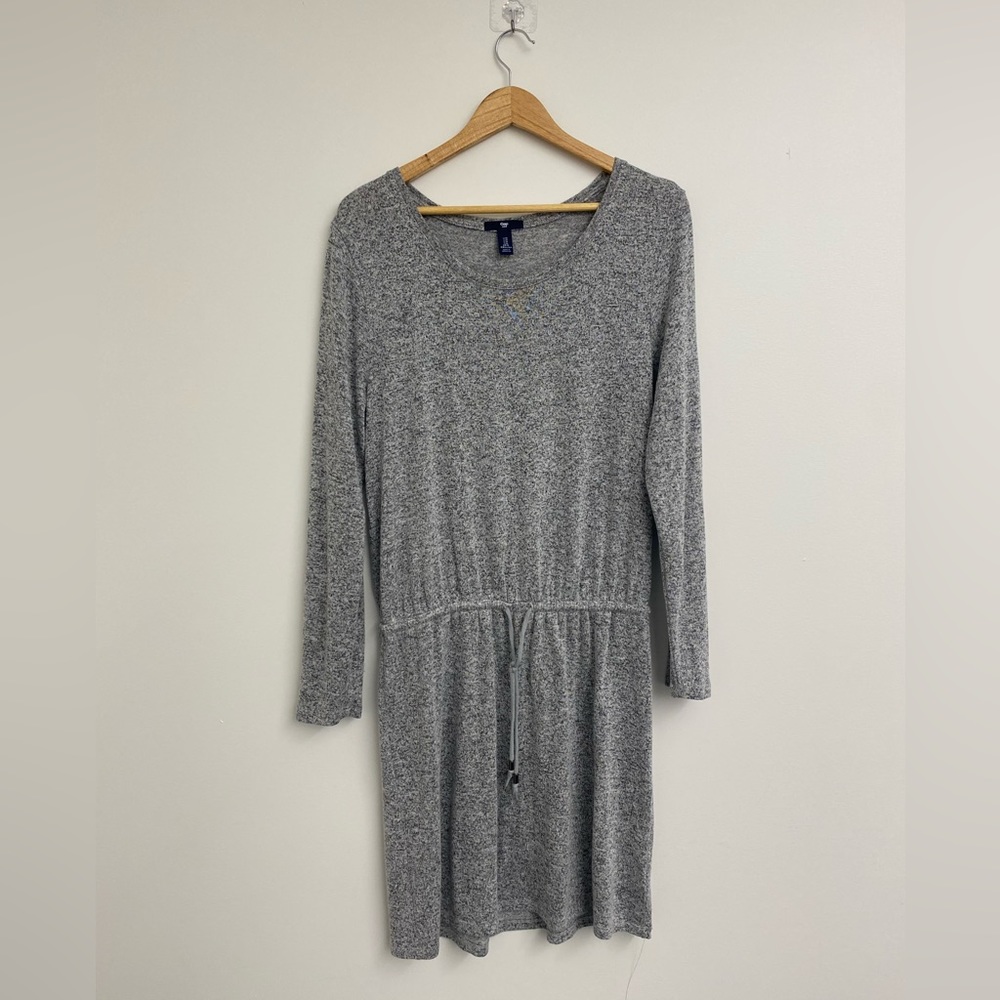 Gap Light Gray Tie Waist Knit Midi Dress